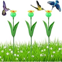 3PCS Flower Shaped Hummingbird Feeder with Ground Stake 14" High, 0.3oz Plastic Hummingbird Feeder with Stand for Garden Patio Lawn Insert, Hummingbird Watering Station Standing Cups Yellow