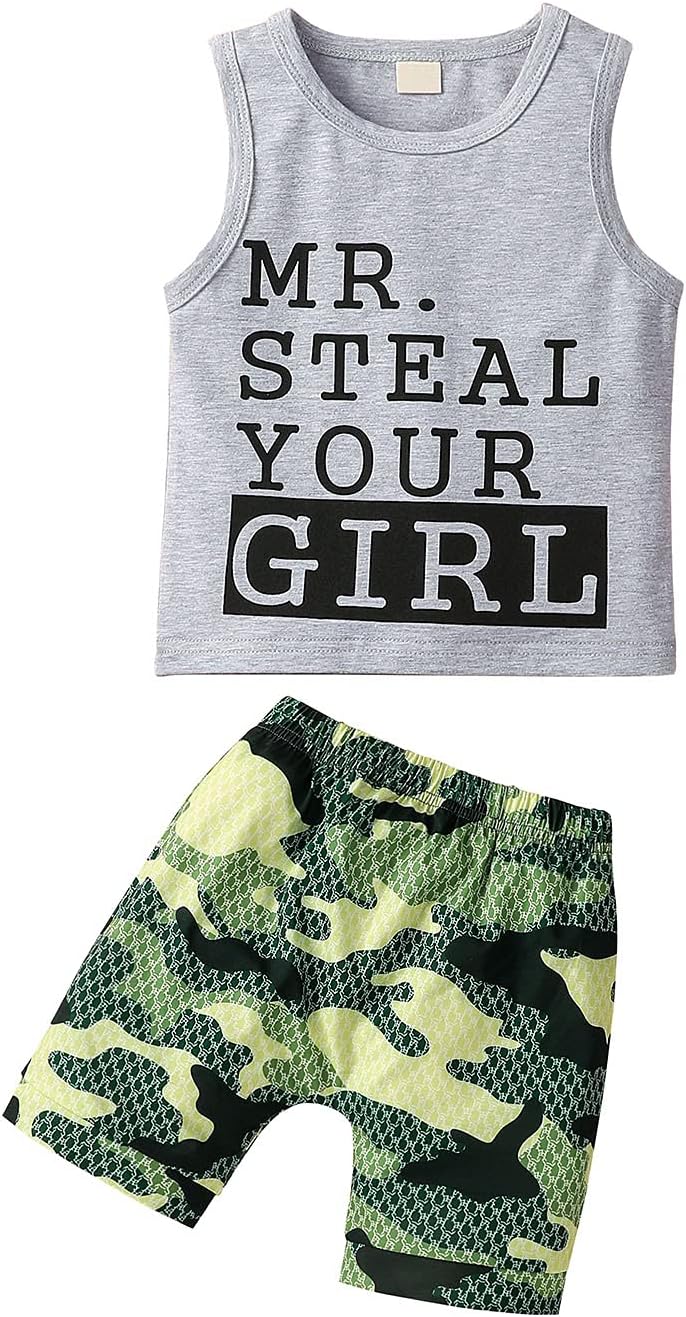 EQSJIU Baby Boys Outfits Summer Clothes 2Pcs Shorts Set Cute Mamas Boy Print Tank Top Beach Style