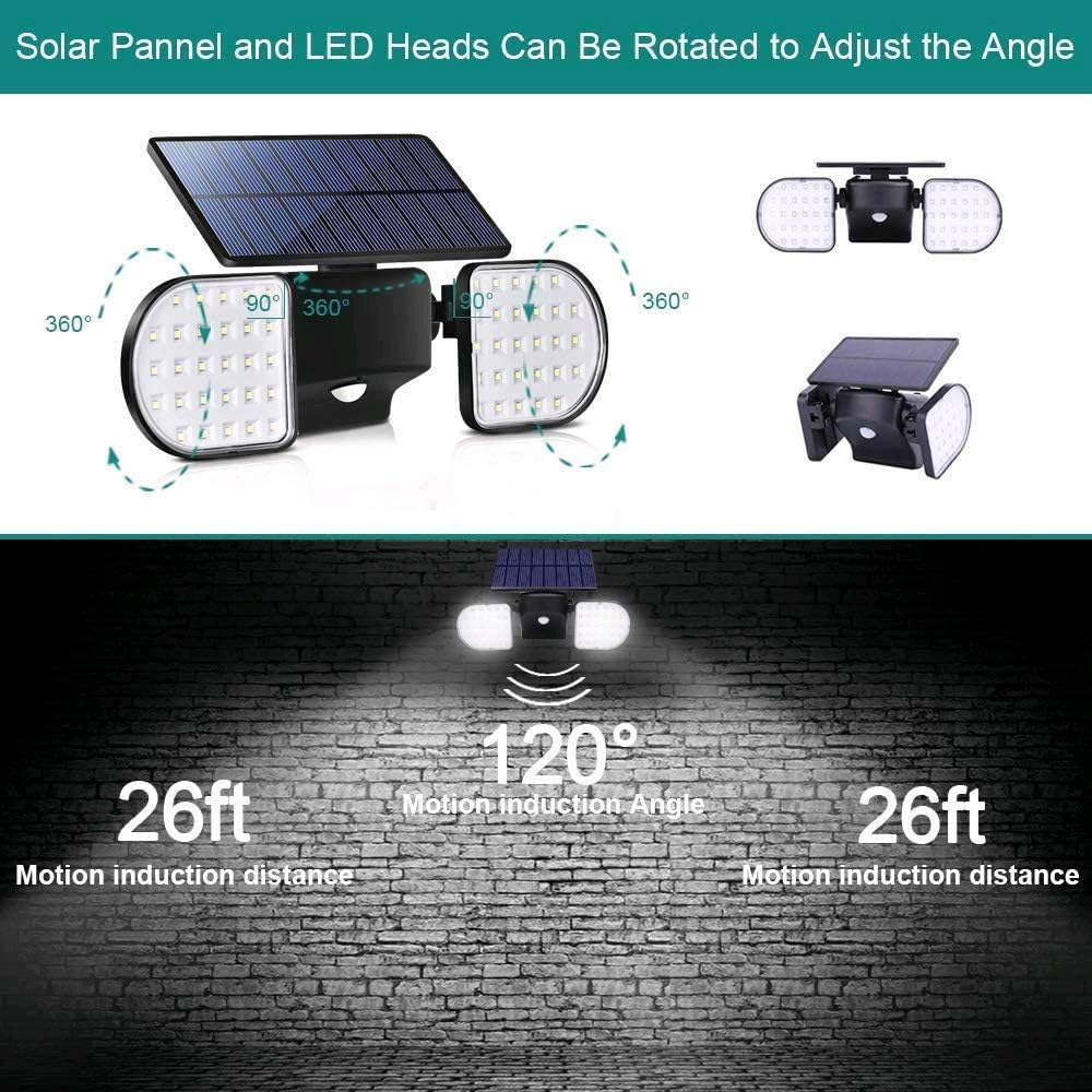 YUJENY Solar Light Outdoor with Motion Sensor, Solar Wall Light with Dual Head Spotlights 56 LED Waterproof 360-Degree Rotatable Solar Security Light Outdoor for Garden (1 Pack)