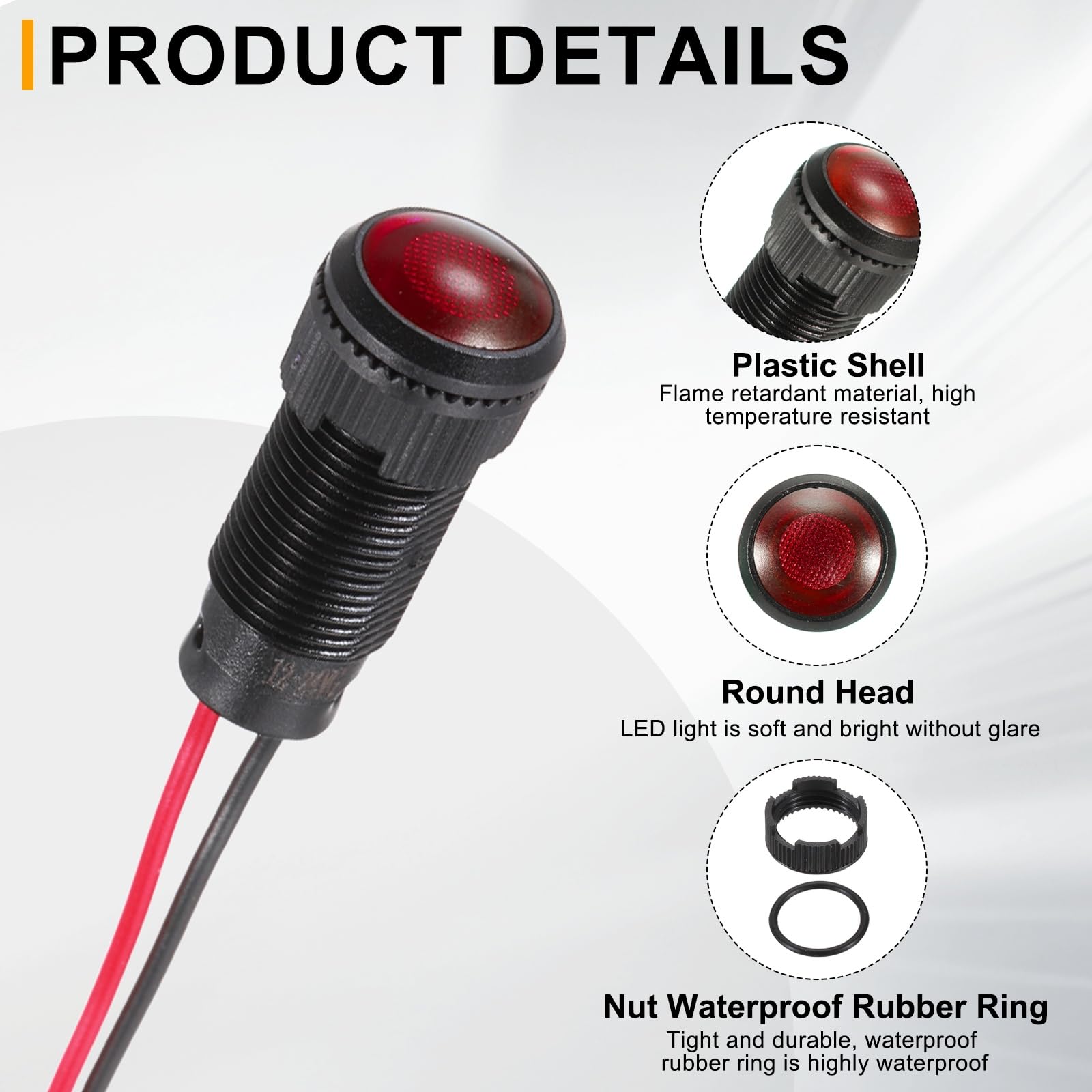 PATIKIL 5Pz 10mm(3/8") Spia Indicatrice, 12V-24V AC/DC LED Guscio Plastica Lampada Segnale Impermeabile IP67 Testa Rotonda Luci Segnale Con Cavo 150mm(5.9") Per Barca Auto, 5 Colori