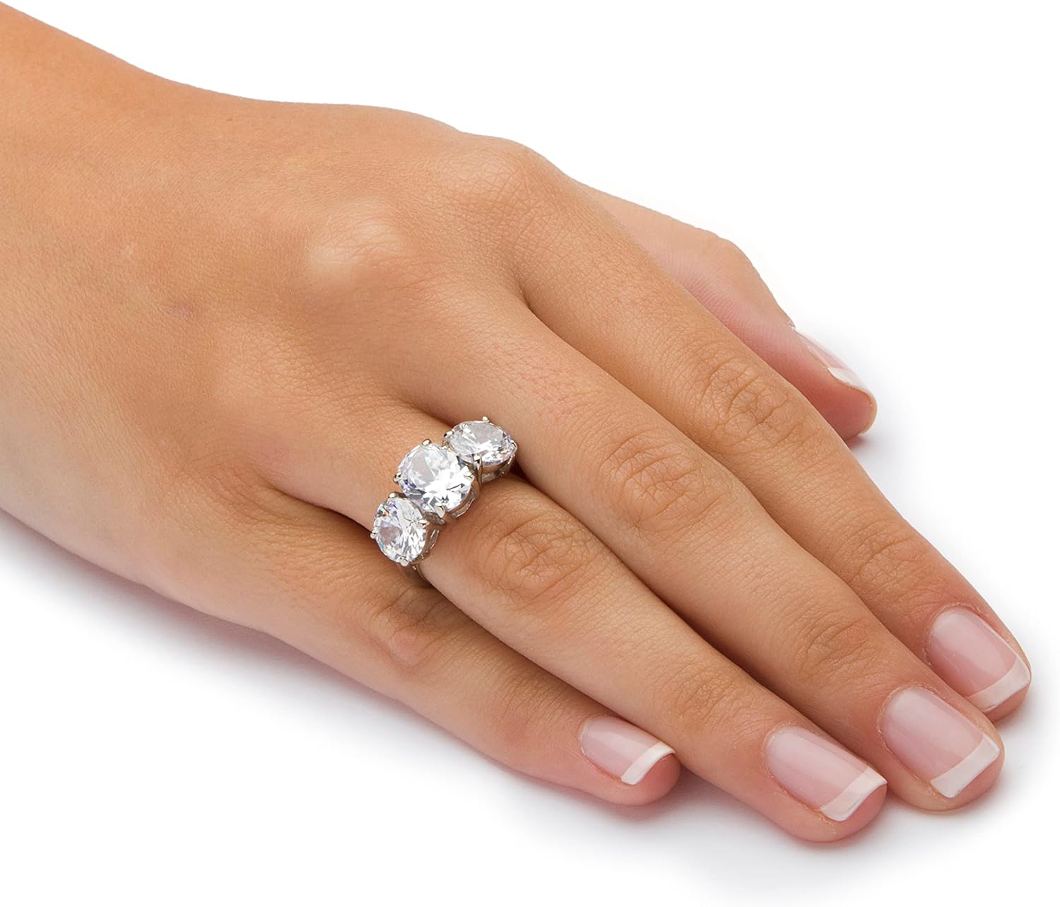 Platinum over Sterling Silver Oval Cut Cubic Zirconia 3 Stone Bridal Ring