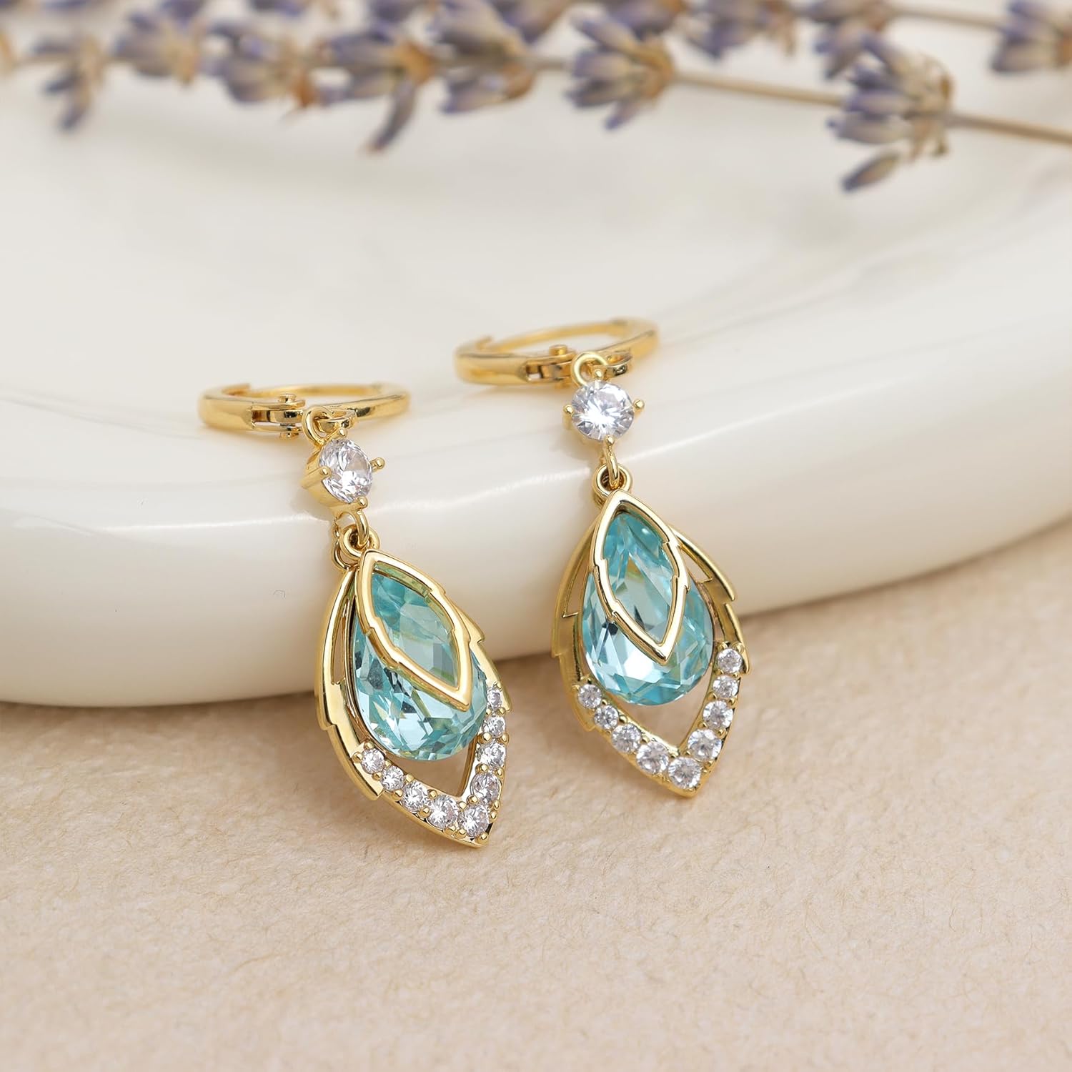 Gold Crystal Teardrop Dangle Hoop Earrings for Woman, Sparkly Statement Rhinestone Drop Dangling Huggie Earing Prom Wedding Accessories Fashion Jewelry Bridal Gifts - Image 5