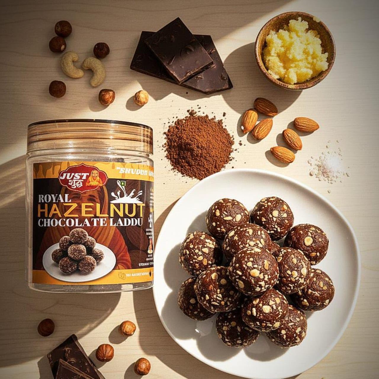 Chocolate Hazelnut Laddu enriched With Dates & Dryfruits (40 Ladoos) | Valentine Day Chocolate Day Gift for Your Partner | 95 Percent Dry Fruits High Protein Energy Bites | Healthy Snack | 800g