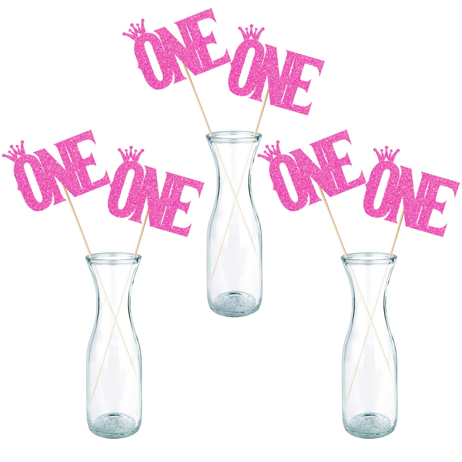 1st Birthday Centerpiece Set, First Birthday Table Centerpieces - One Letters, Set of 12 (Pink)