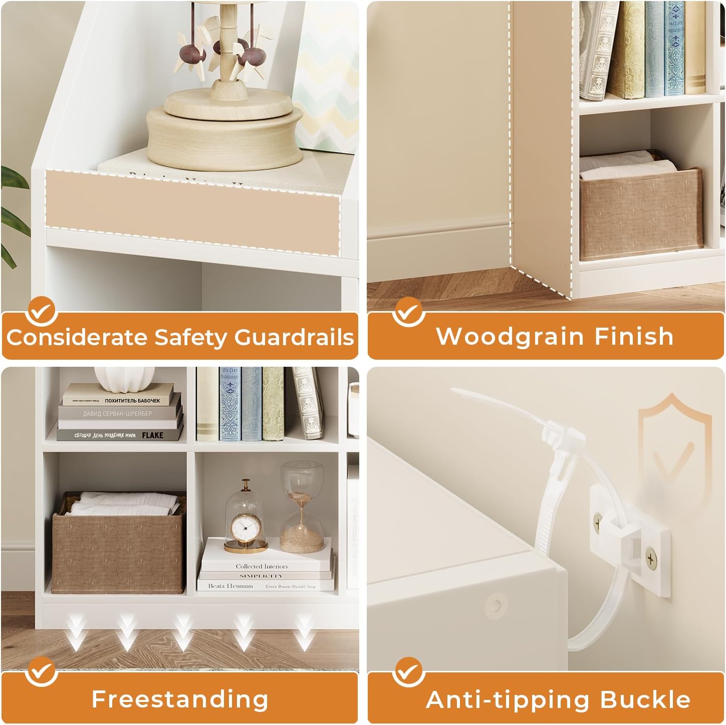 6-Cube Wooden Storage Bookcase - 11-Inch Open Shelf Cabinet, Simple Modern Bookshelf Organizer for Home Office, Living Room, White