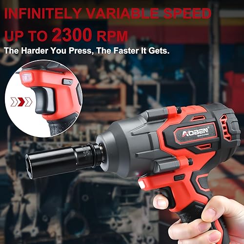 Miniatura 3 de AOBEN Llave de impacto eléctrica de 800N.M, pistola de impacto inalámbrica de 12 pulgada, juego de llaves de impacto de alto par de 590 pies de