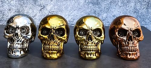 Miniatura 2 de Ebros Gift Pirate's Loot Island of Treasure - Juego de 4 mini figuritas de calaveras de latón y cobre en tono plateado metálico, cráneo, cráneo