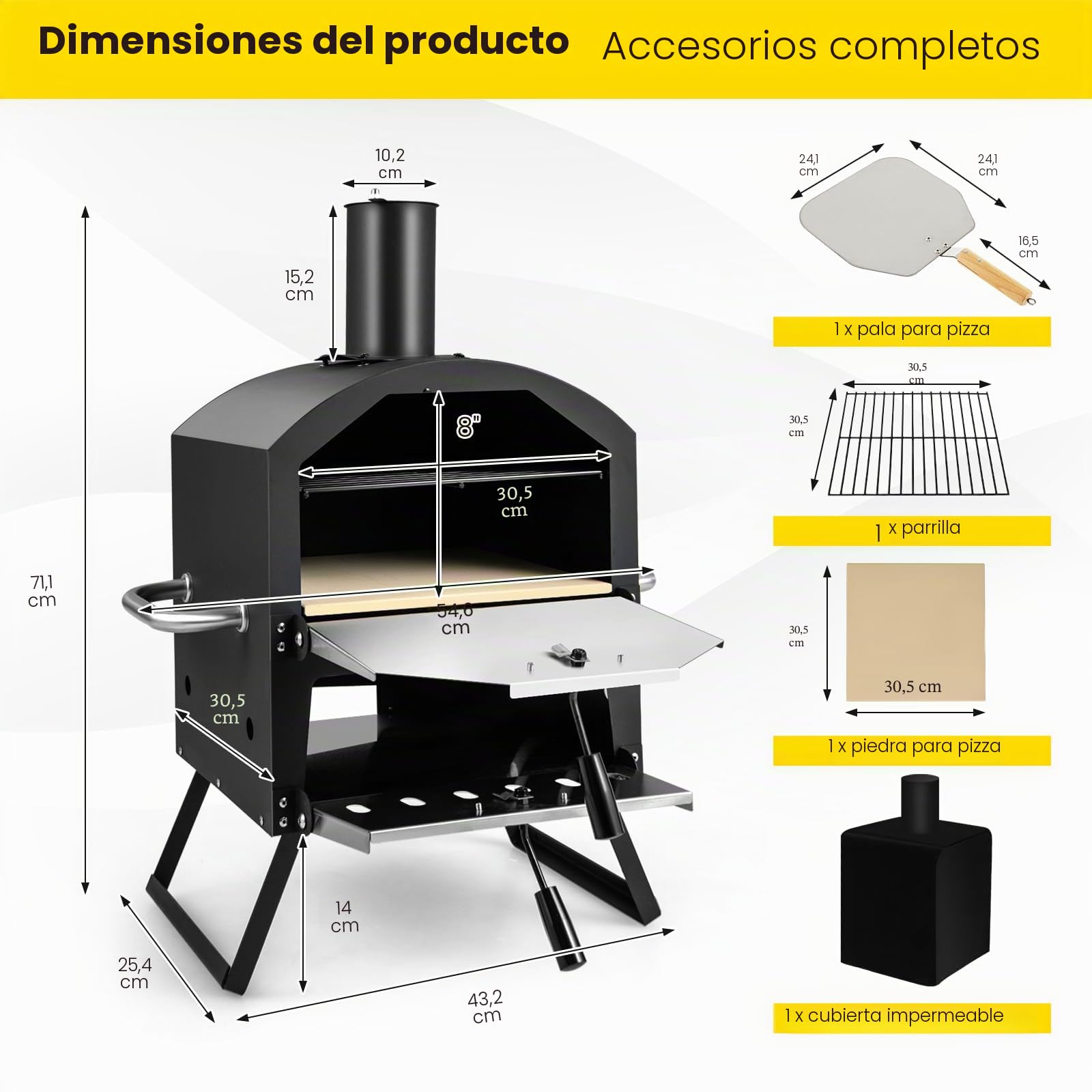 FANTASK Horno de pizza de 2 capas con parrilla, horno de pizza al aire libre, piedra para pizza y patas plegables, pala para pizza, cubierta impermeable