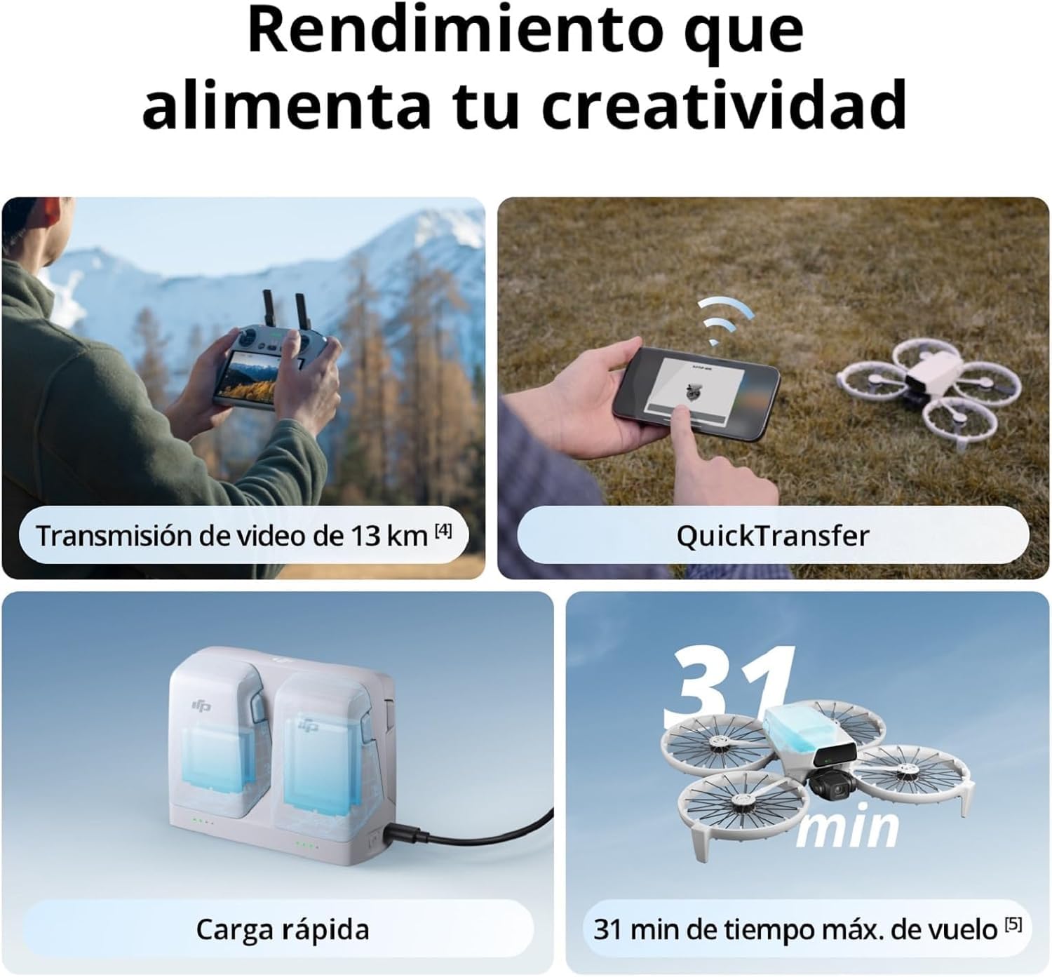 Flip, dron con cámara 4K UHD para Adultos, ‌< 249 g, estabilización en 3 Ejes, transmisión de vídeo a 13 km, despegue Desde la Palma (DJI Flip (GL) Bundle 01)