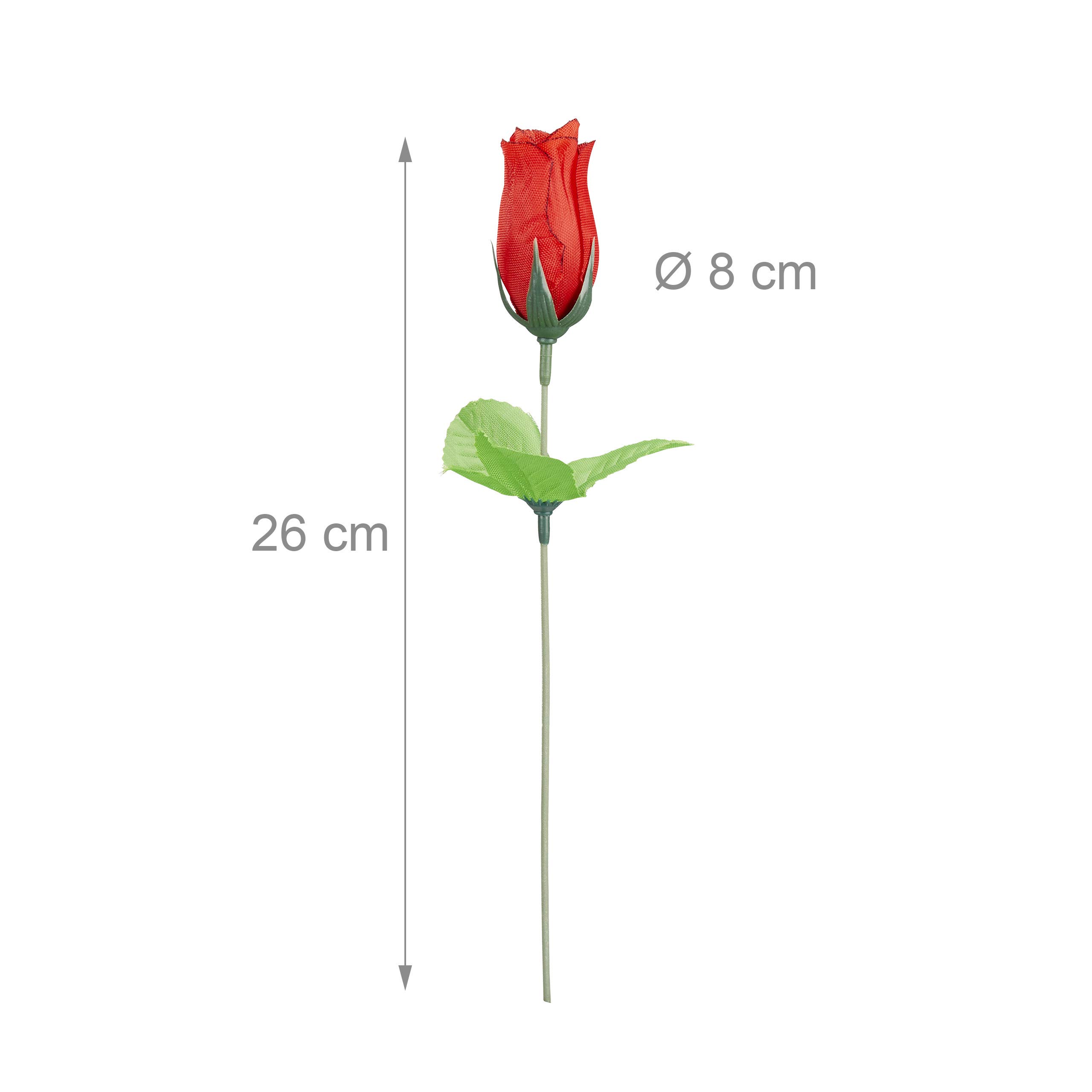 Relaxdays sztuczne róże, bukiet kwiatowy 48 szt, dekoracja, zielone łodygi z liśćmi, na walentynki, wys: 26 cm, czerwone