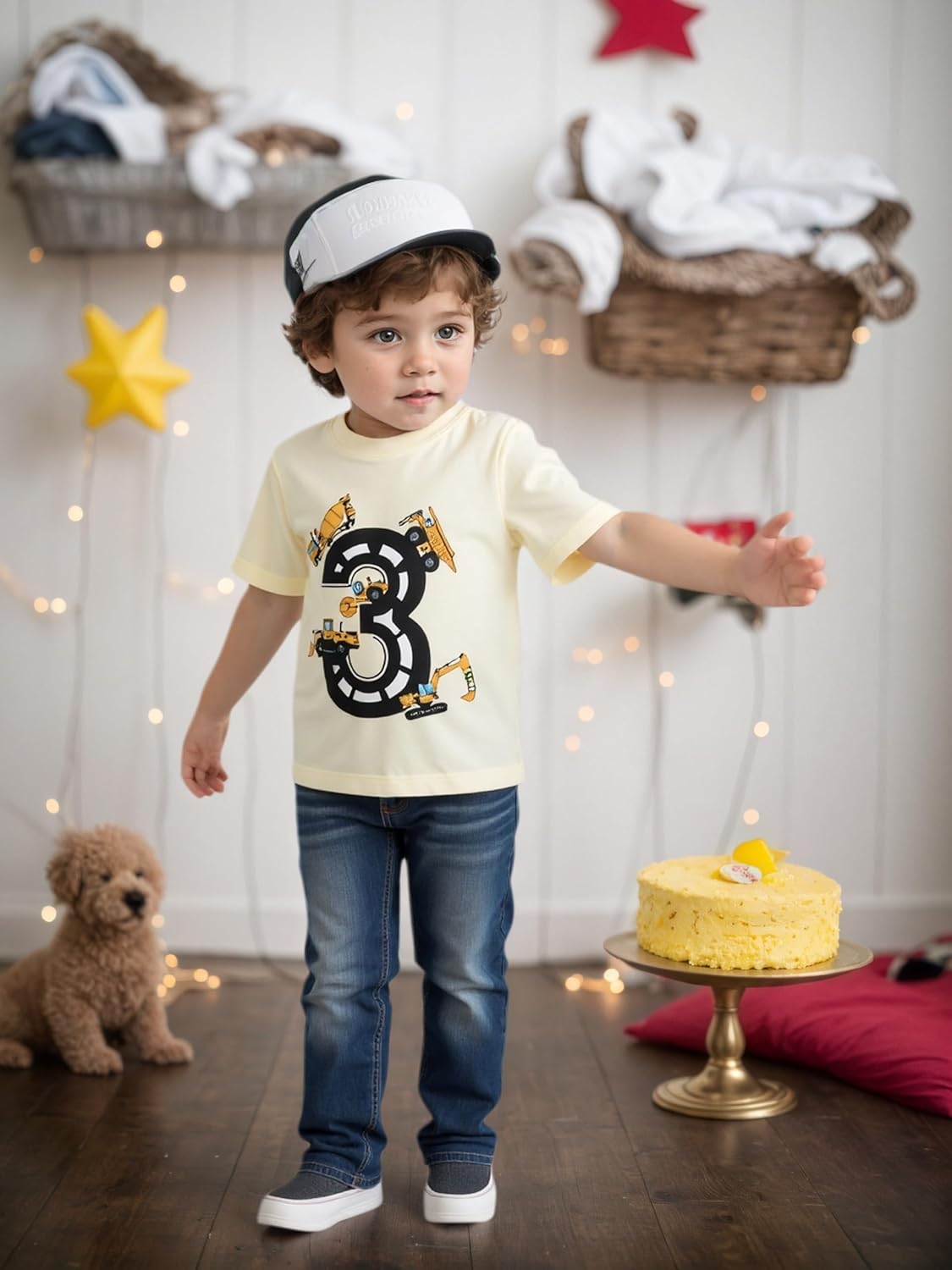 Lampu Birthday Boy Shirts Construction Excavator Cotton Short Sleeve T-Shirt 2-6 Years - Image 2