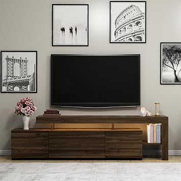 Beliz Modern LED Lighted 3 Cover, Shelved TV Stand – 192 cm, Walnut