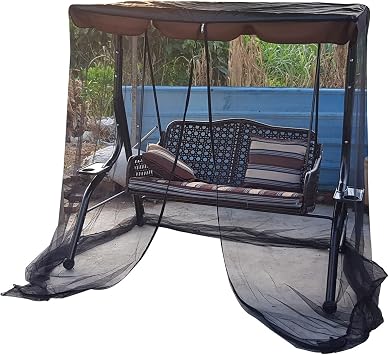 4 x 6 x 6.5 ft Outdoor Swing Chair Mosquito Net, Polyester Mesh Screen with Zipper Opening and Roof Waterproof Top Cloth, Patio Mesh Mosquito Netting