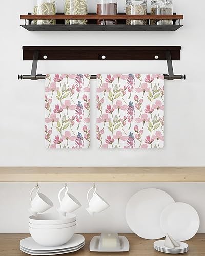 Miniatura 3 de Kitchen Towel 2 Packs Cotton Waffle Weave, Watercolor Pink Flowers 16 x 24 Inch Absorbent Quick Drying Dish Towels Clothes for Kitchen Living Room