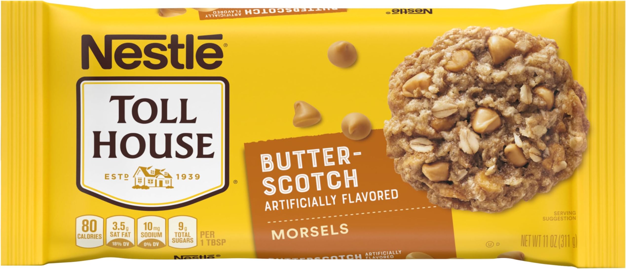 Nestle Toll House Artificially Flavored Butterscotch Chips for Snacking & Baking Chips, Gluten Free Artificially Flavored Butterscotch Morsels 11 oz Bag