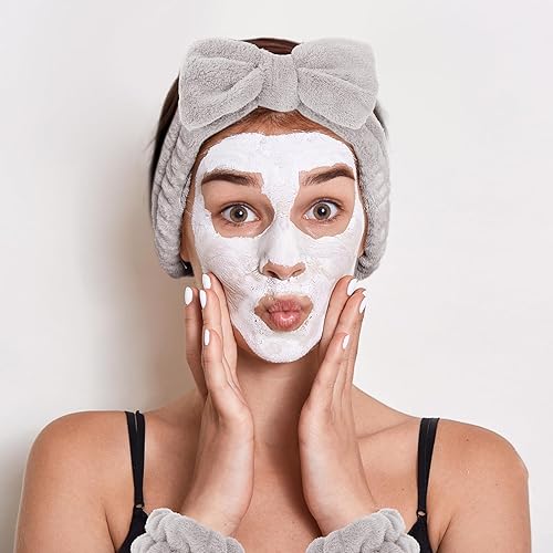 Miniatura 5 de WHAVEL Juego de 6 diademas y muñequeras de spa, diadema para lavado de cara, para el cuidado de la piel, para lavar la cara