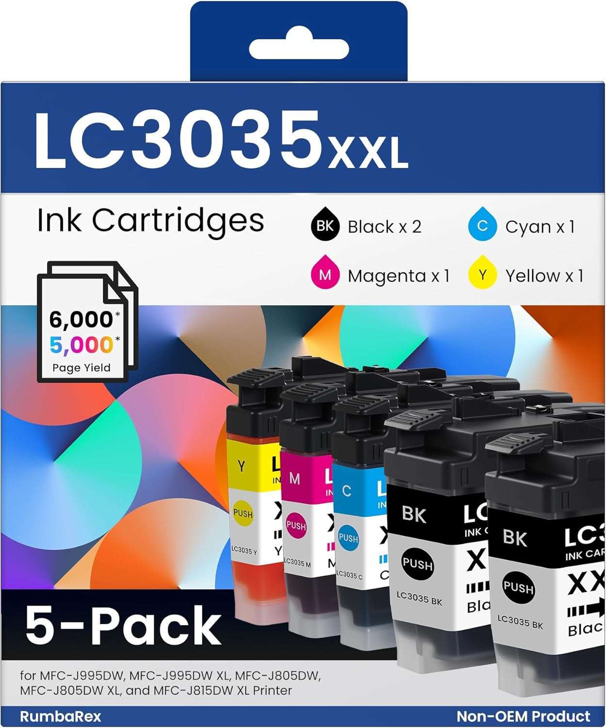 LC3035 XXL Ink Cartridges Set 5-Pack Ultra High-Yield LC3035BK LC3035C LC3035M LC3035Y Replacement for Brother LC3035 LC3033 Ink Cartridges for MFC-J995DW MFC-J805DW MFC-J815DW Printer Ink BK/C/M/Y