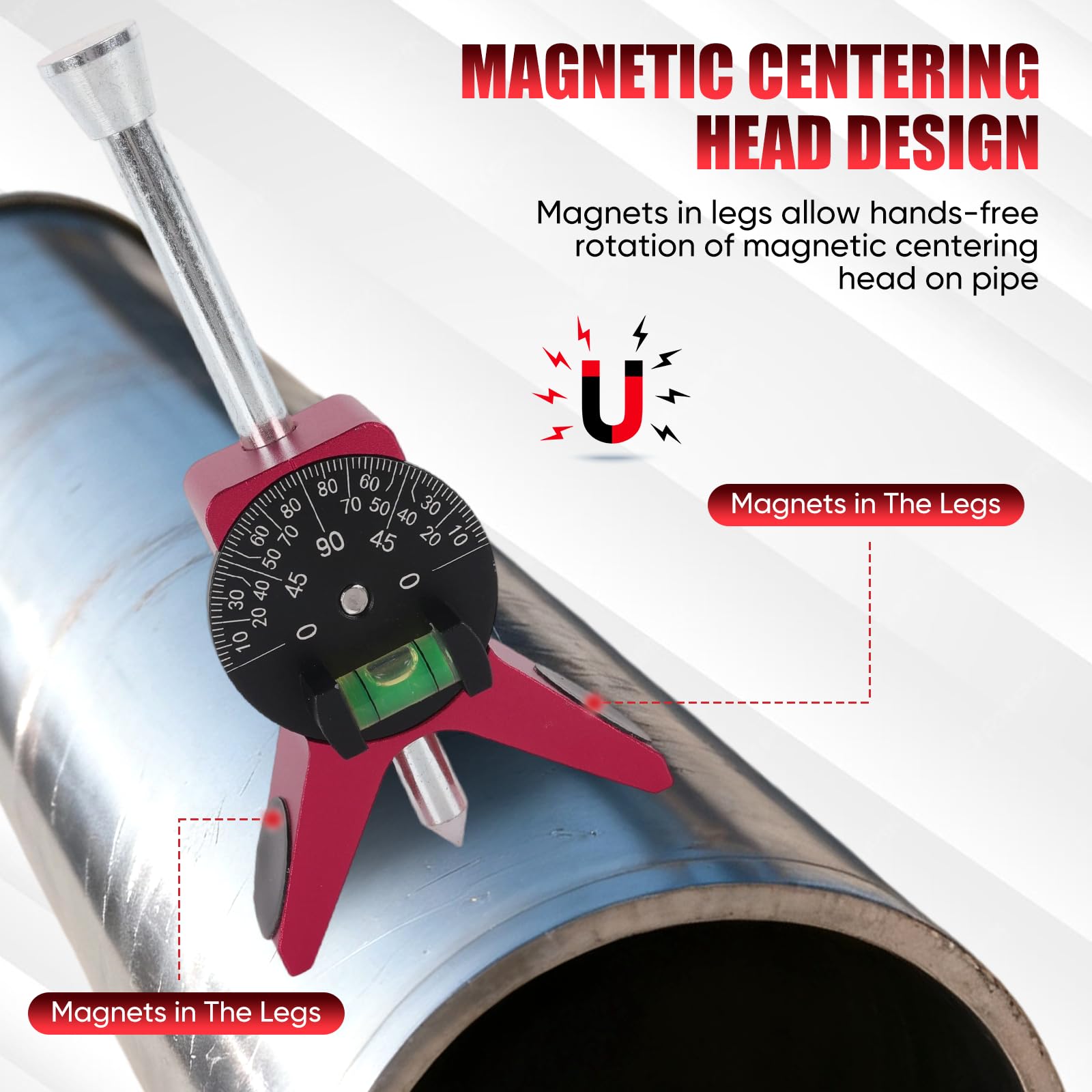 Magnetic Pipe Center Finder Tool, Y-Shape Pipefitter Gauge with Adjustable Bubble Protractor, Fits 0.5" to 4" Pipes, 2.75" Centering Head for Accurate Layout — Amazon image 5
