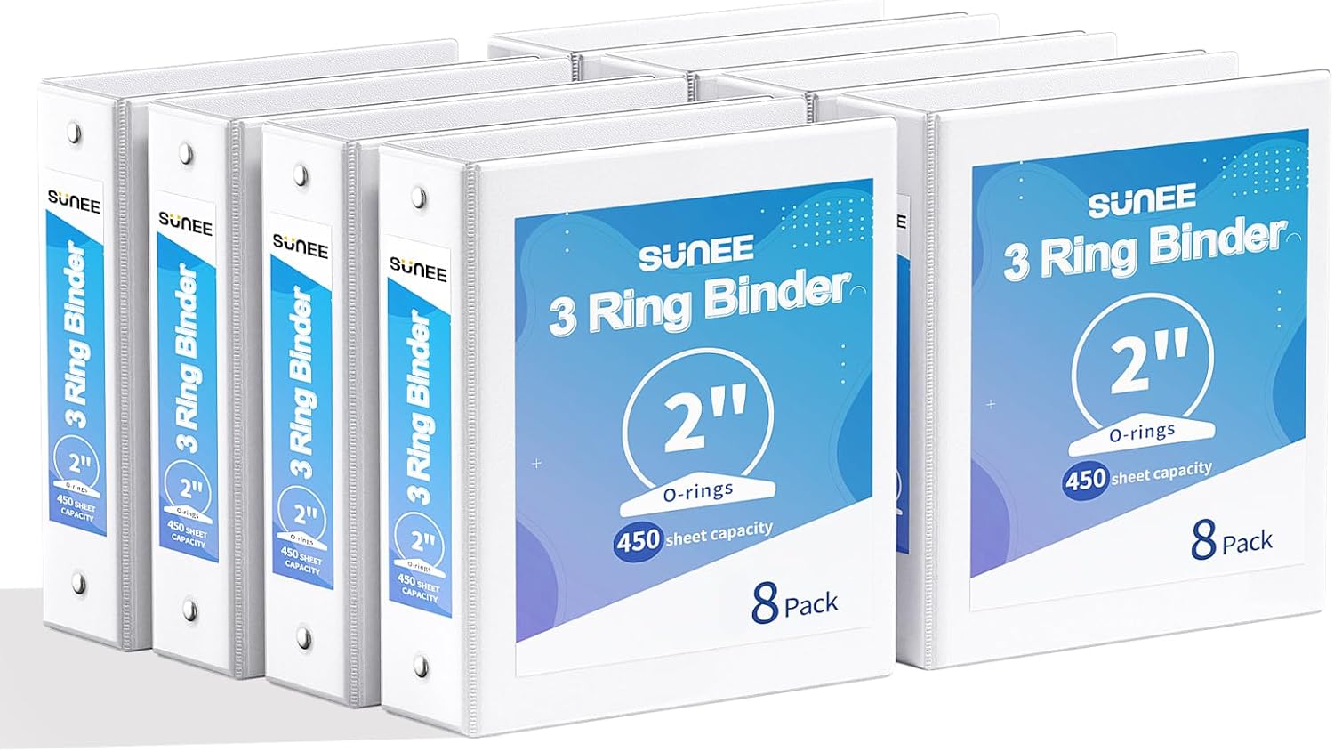 SUNEE 3 Ring Binder 2 Inch 8 Pack, Clear View Binder Three Ring PVC-Free (Fit 8.5x11 Inches) for School or Office Supplies, White 2 Inch 8 Pack White
