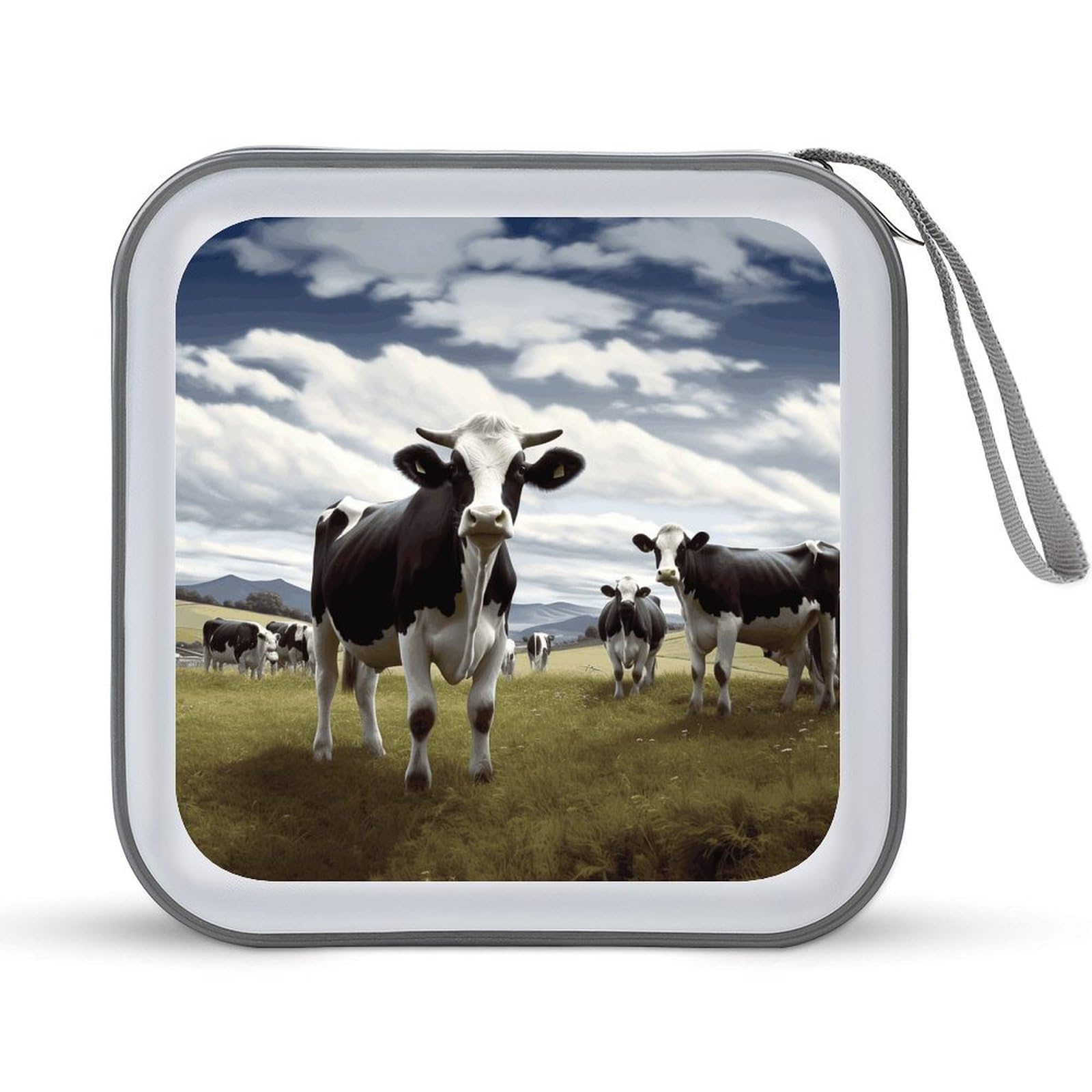 VstaDank Farm Cow Pictures 40 Capacity DVD Case with Zipper Disc, Portable Hard Plastic CD Storage Organizer, Wallet Organizer, DVD Organizer for the