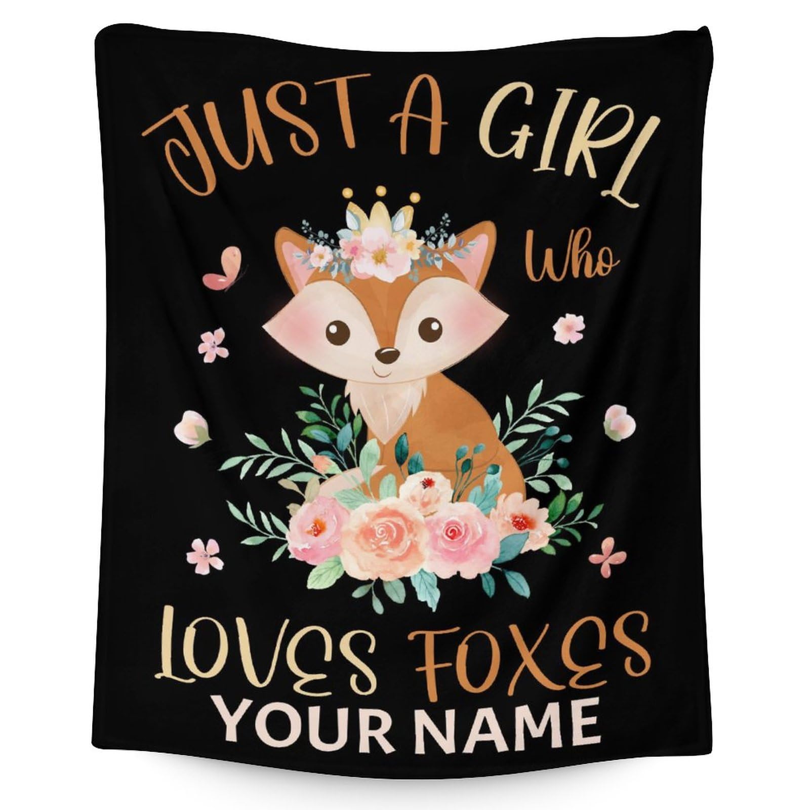 Custom Fox Blankets with Name - Soft Warm Blanket Throw for Girls - 40