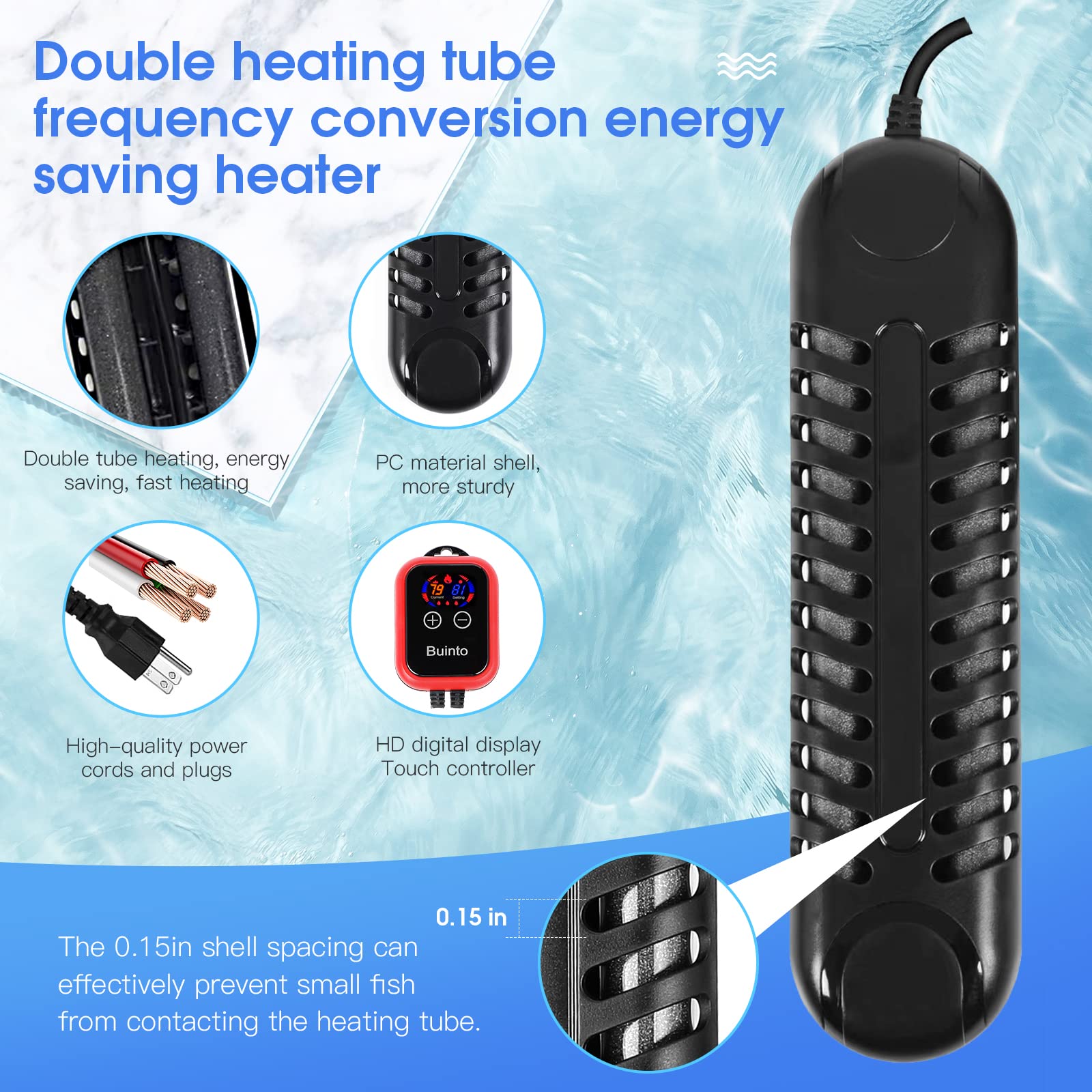 Amazon.com: Buinto Fish Tank Heater. Aquarium Heater. Small Pond Heater.  800W. 1200W Double-Tube Heating, Energy Saving and Power Saving. Suitable  for Freshwater and Saltwater Aquariums (1200W) : Pet Supplies