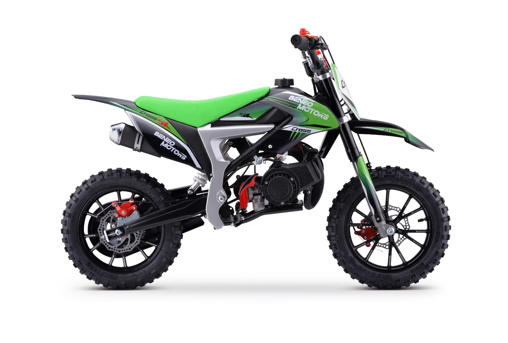 Motocross für junge Fahrer Beneo Motors CROSS SX Grün - 50cc Dirtbike Dirt Bike CrossBike DirtBike pocket 50cc Pitbike PocketBike Motocross Motorrad Motorbike