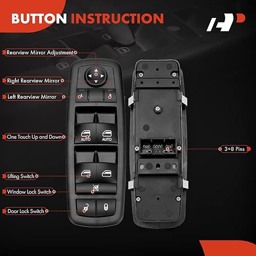 Miniatura 4 de A-Premium Master - Interruptor eléctrico de ventana compatible con Chrysler 300 2015-2022, Pacifica 2017-2022 y Dodge Charger 2015-2021, lado