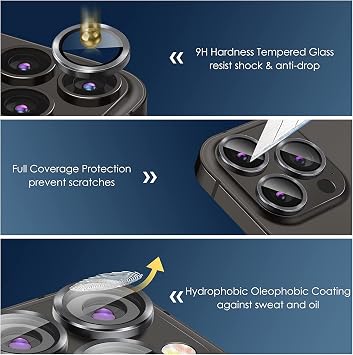Babylonian Iphone Tempered Glass Camera Lens Protector with Aluminum Alloy Frame (IPHONE 14 PRO, Black)