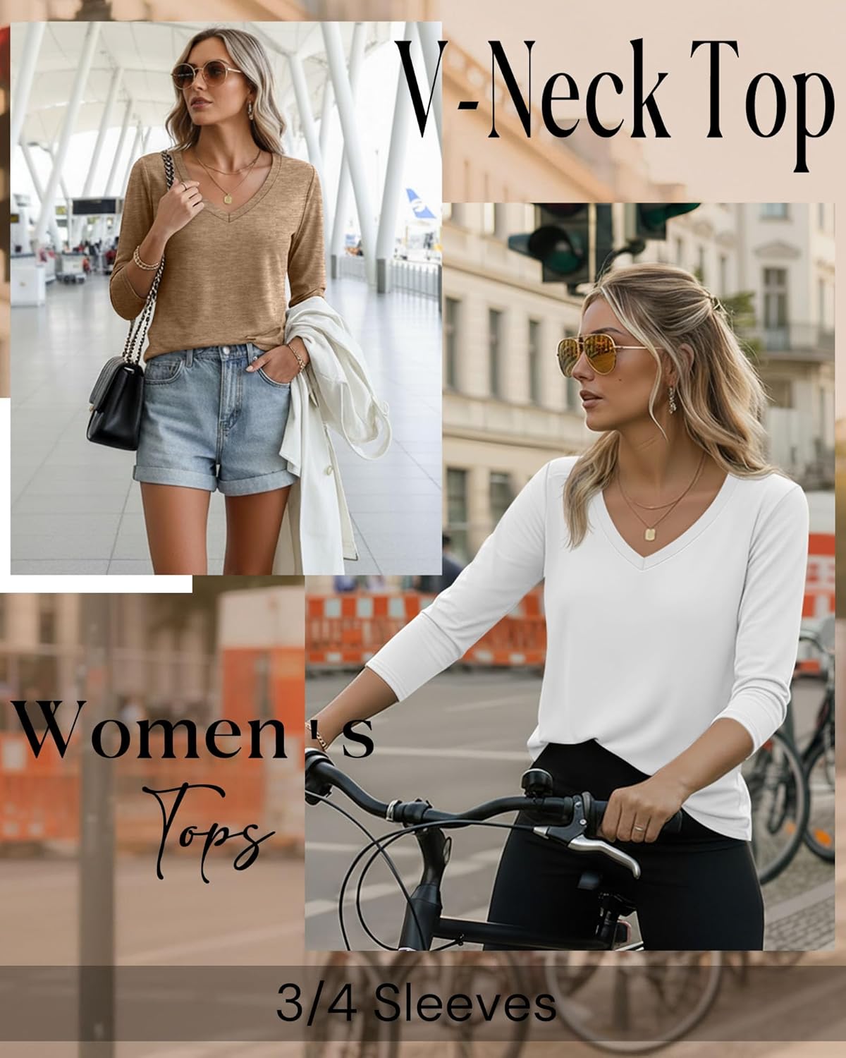 Ficerd 4 Pack Women's 3/4 Sleeve T Shirts, V Neck Casual Tunic Tops Loose Fit Cotton Basic Shirts Solid Color Fashion Tees - Image 4