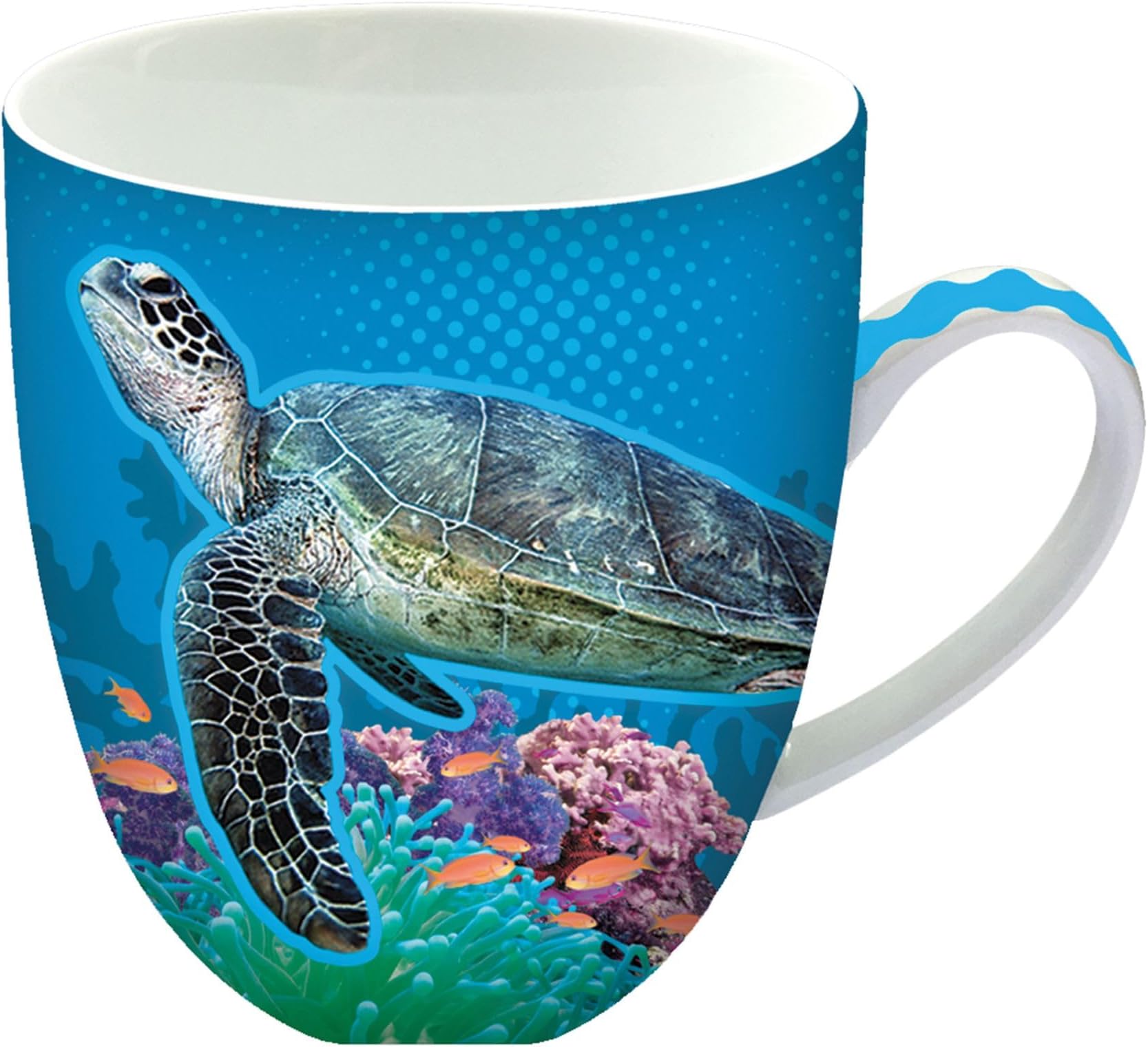 Sea Turtle Mug from Deluxebase. 450ml Large Ceramic Coffee Cup with Handle and Cute Animal Print, Novelty Mug for Gifts and Kitchen Decor, Dishwasher Safe Mugs for Coffee or Tea.