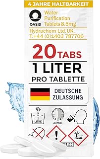 Wicked Chili Travel Wasseraufbereitung Trinkwasser (20 Tabletten je 1 Liter) Wasserentkeimung & Trinkwasseraufbereitung - für Wandern & Campen, Notfallrucksack Reiseapotheke, Notfall Ausrüstung