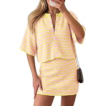 Saodimallsu Womens 2 Piece Skirt Sets Summer Striped Knit Outfits