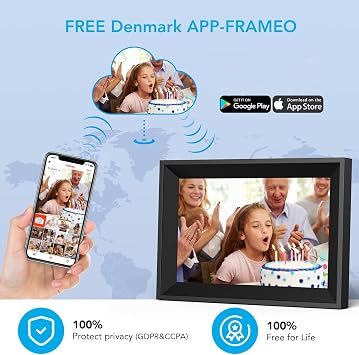 Digital photo frame, 10.1 inch WiFi electronic smartphone photo frame, IPS touch screen, 16GB storage, intelligent control, automatic rotation, instantly & remotely share photos and videos, gift for family parents.