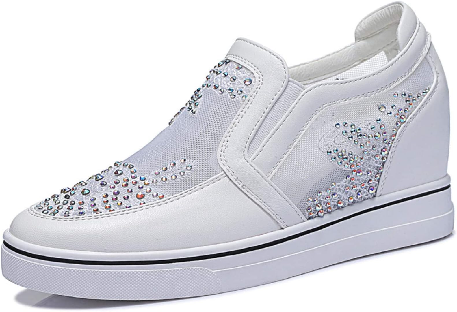 Women's Wedge Sneakers Platform High Heel Mesh Breathable Shoes Fashion Rhinestone Walking Shoes