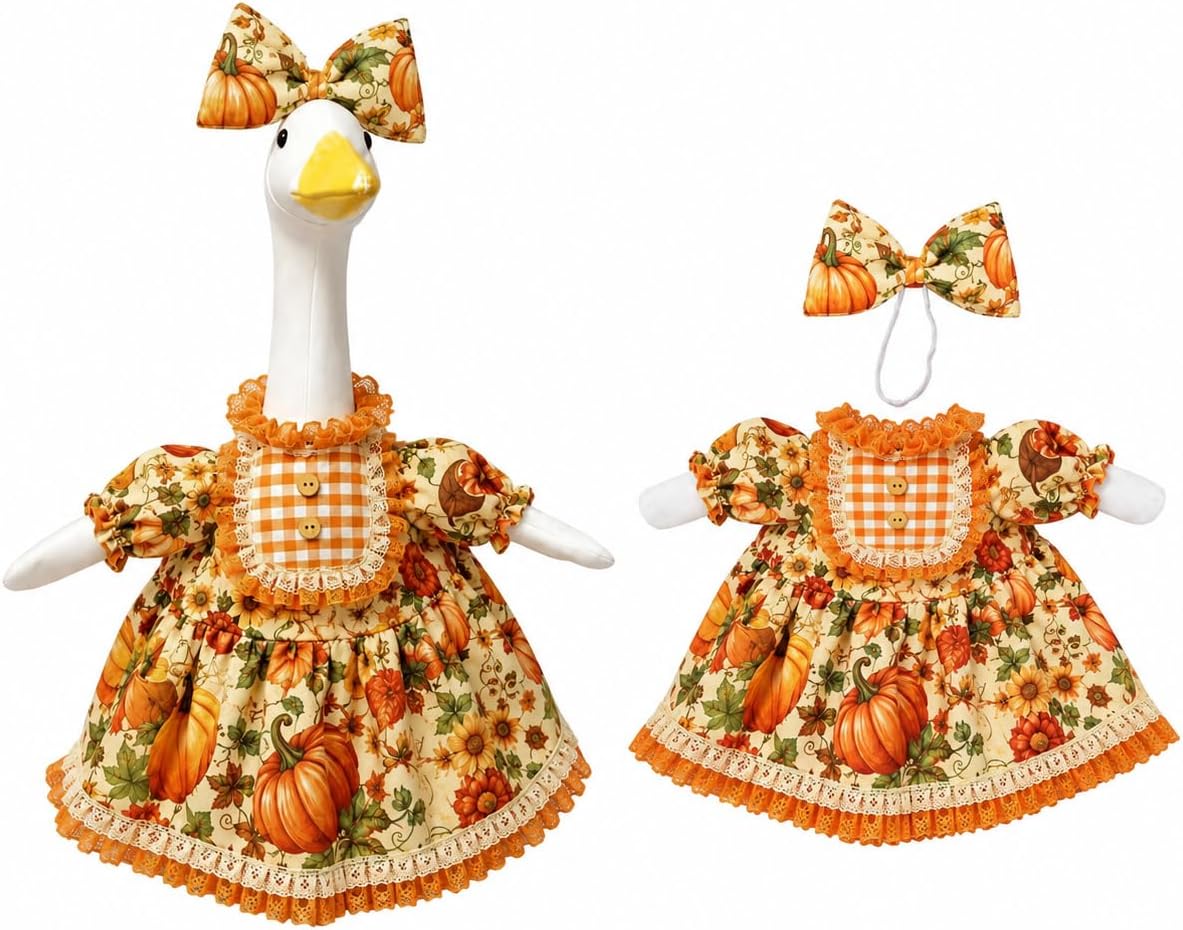 23inch Thanksgiving Porch Goose Outfit,Autumn Harvest Porch Decor with Pumpkin Print, Outdoor Lawn Ornament & Holiday Decoration (Thanksgiving-B)