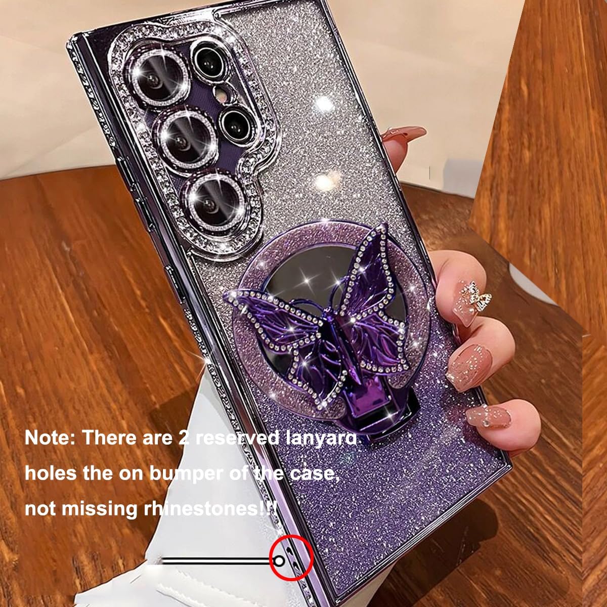 for Samsung Galaxy S25 Ultra Magnetic Kickstand Glitter Case, [Compatible with MagSafe] Bling Sparkly Diamond Butterfly with Camera Protector Makeup Mirror Women Girls Case for S25 Ultra,Pink - Image 2