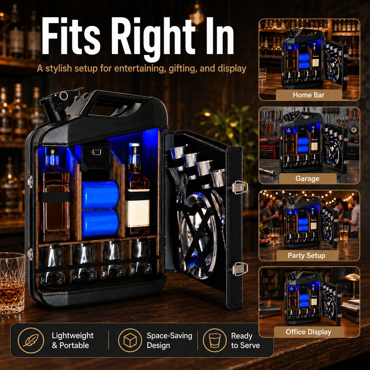TsoLay Juego De Mini Bar De 20 litros, Mueble Bar Portátil para Whisky con Construcción Robusta, Mueble Bar Móvil para Bares Domésticos, Regalo para Hombres, Padres, Maridos, Novios