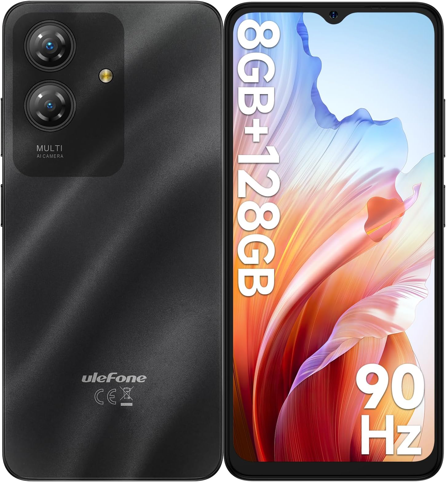 Ulefone Note 19 Smartphone Android 14, 6GB+32GB/512GB Octa-Core, 6,56 HD+ Schermo Telefoni, Batteria 5000mAh, 8MP Fotocamera Cellulari, Telefono Cellulare 4G Dual SIM, Face ID/GPS/3.5mm Jack Nero