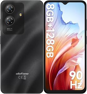 Ulefone Note 21 Cell Phone Android 14 8GB + 128GB/1TB SD, Octa Core 6.56" HD+ 2.5D 90Hz, 13P + 8MP Camera 5000mAh Smartphone, 4G Dual SIM Fingerprint + Face ID GPS OTG Phones Unlocked- Black