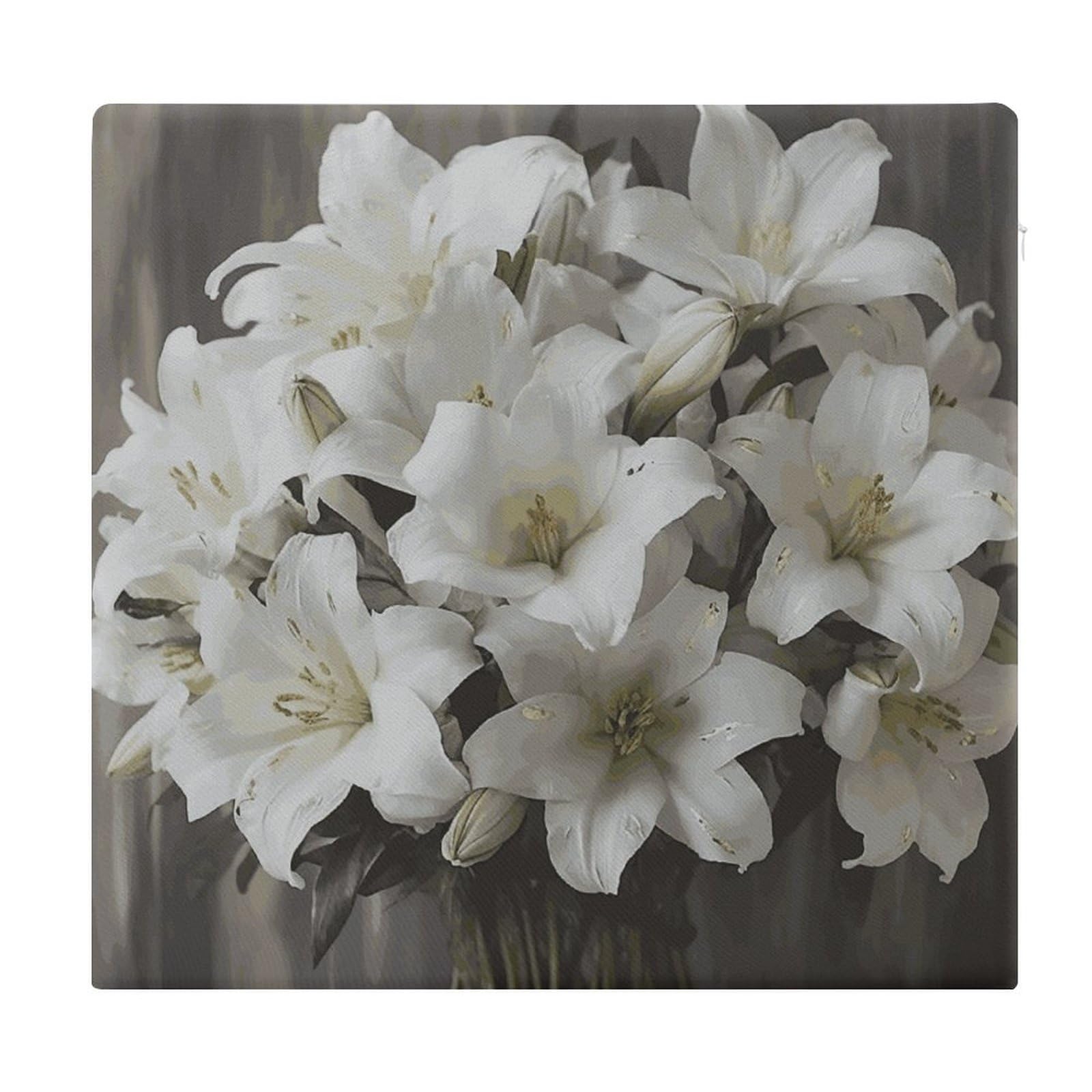 Coussin en mousse à mémoire de forme bouquet de lys blancs imprimé fleuri
