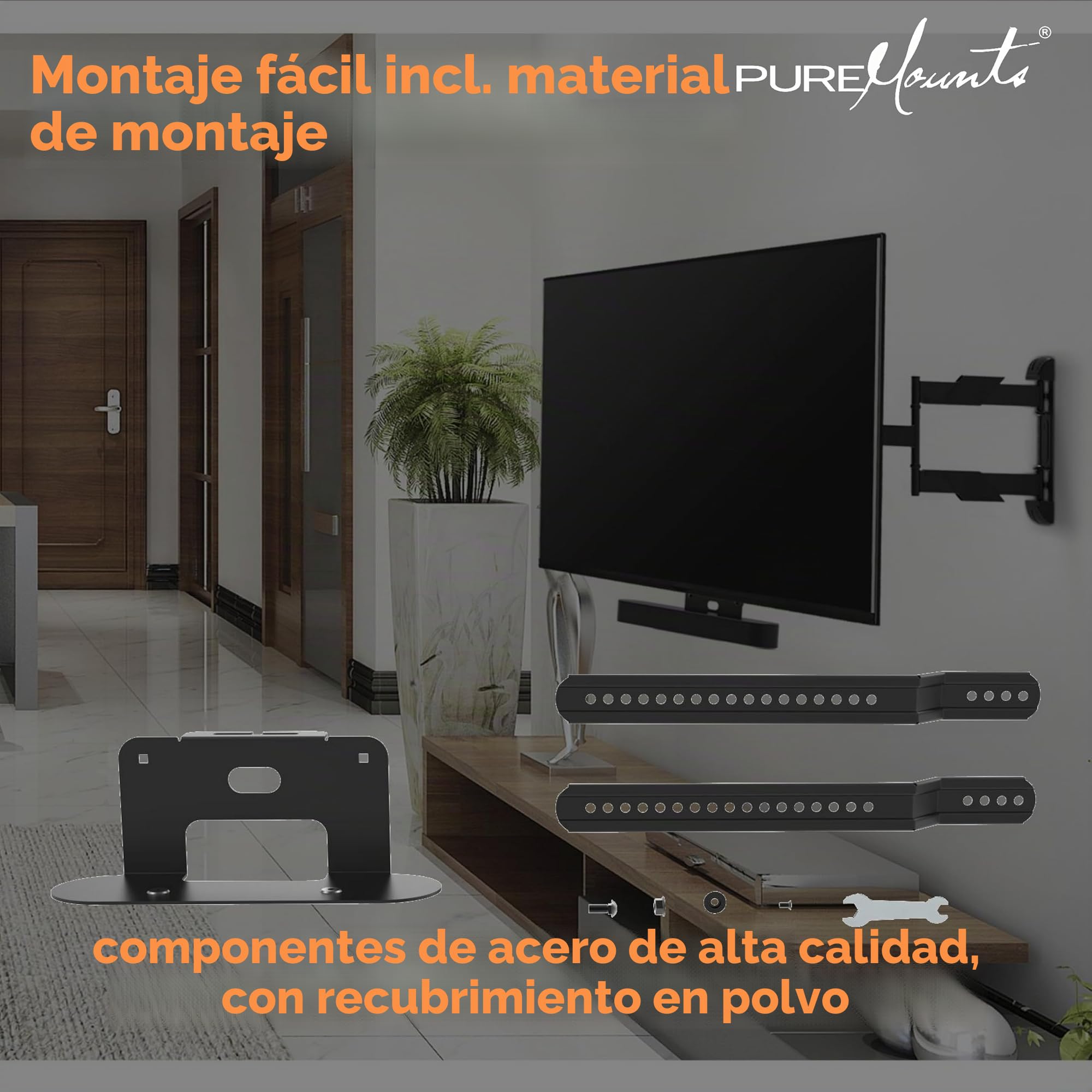 PureMounts PM-SOM-080 para Montaje Directo en TV, Compatible con la Barra de Sonido SONOS Beam, Carga útil: 5 kg, Negro