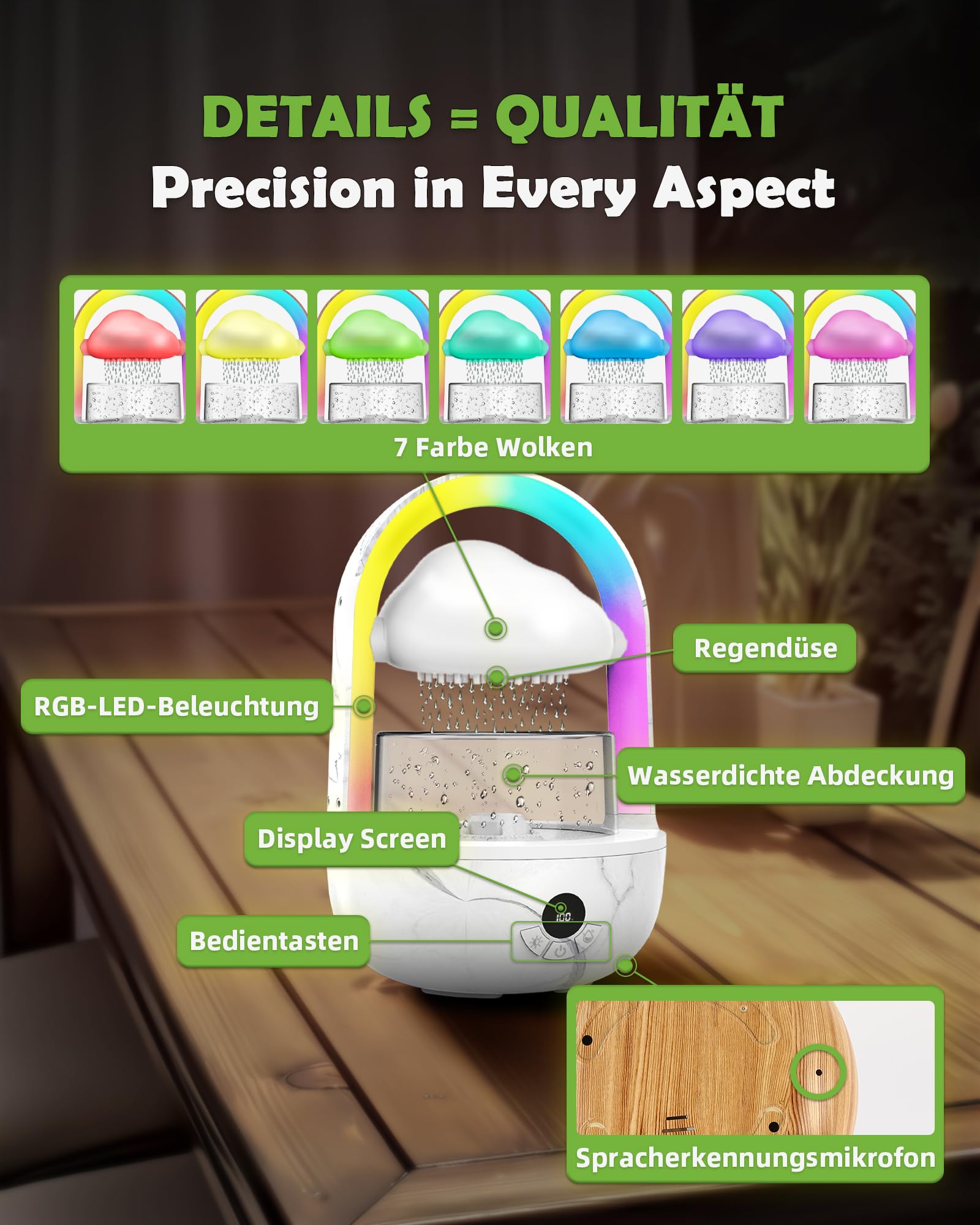 Regenwolken Luftbefeuchter Mit Regenbogenlicht, Weljoy Humidifier Mit Exklusive APP, Luftbefeuchter Schlafzimmer Mit Marmortextur & 7 Farben LED-Lichtern, Raumbefeuchter Für Schlafen/Entspannung