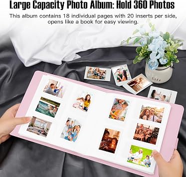 Veicevol 360 Pockets Photo Album for Fujifilm Instax Mini Camera, Album for Polaroid Photo, Leather Cover, Photo Album for Fujifilm Instax Mini 12 11 9 40 8 7 Evo LiPlay Camera, Magic Purple
