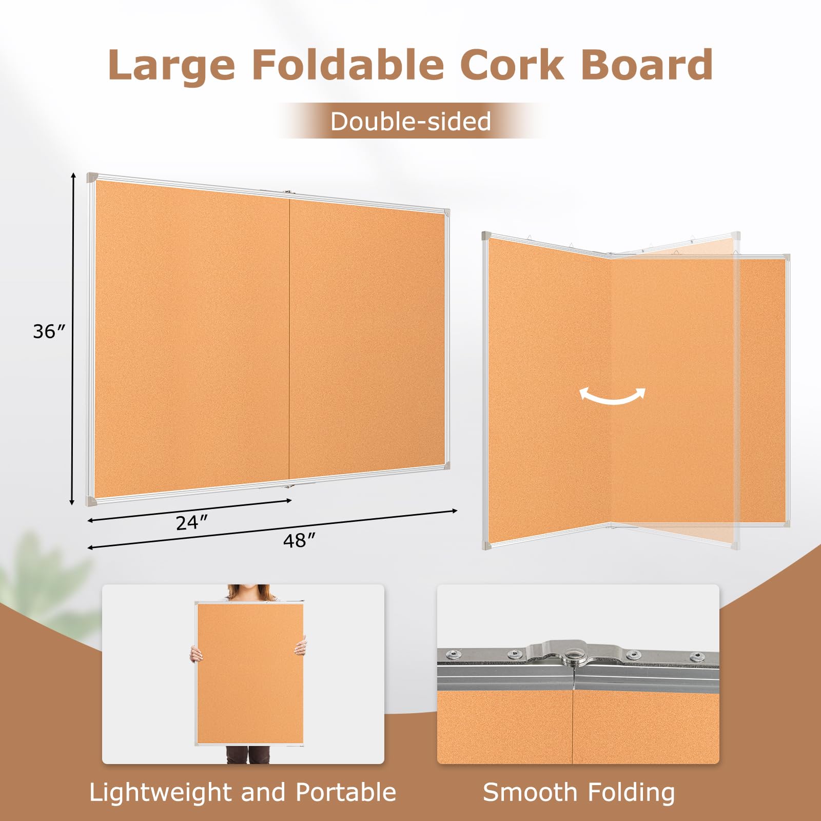 DOLLAR BOSS Faltbare Whiteboard-Korktafel 122x91 Cm – Magnetisch, Doppelseitig, Mit Zubehör