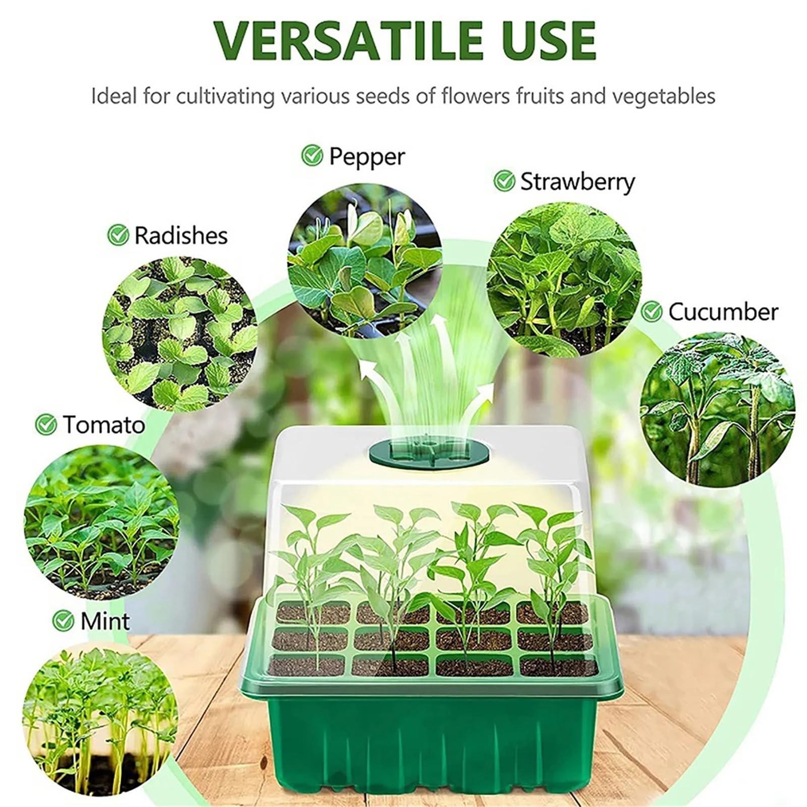 Anzuchtschale Samen-Starter-Tabletts, Aussaat-Sets mit Feuchtigkeitskuppeln, Decken die Keimung von Gartenpflanzen im Innenbereich ab für Pflanzen