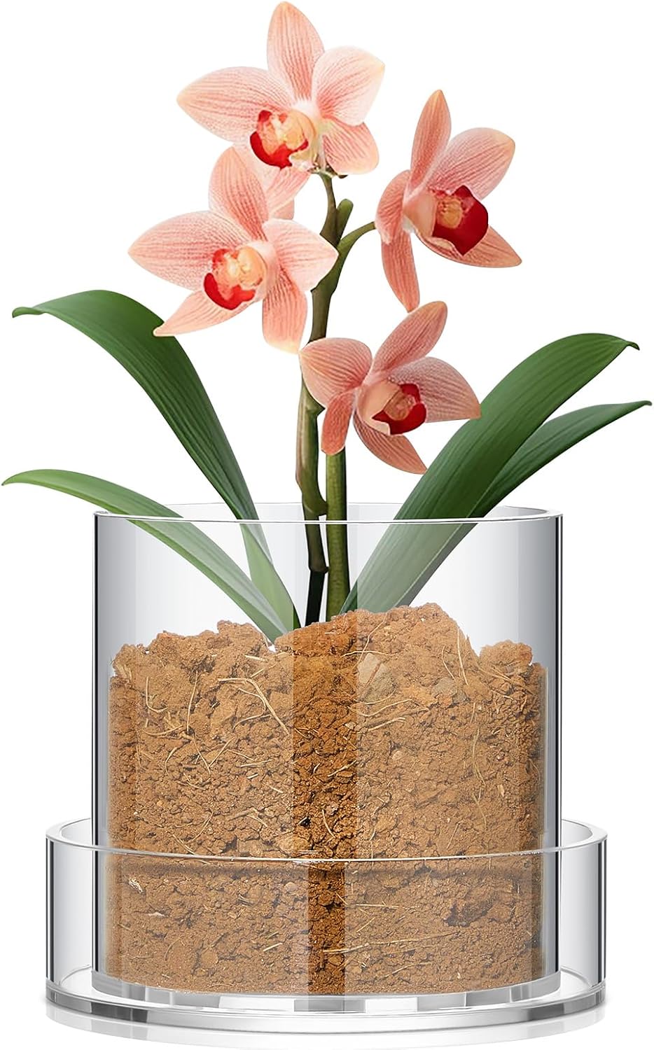 Clear Plant Pots Acrylic Nursery Pots with Drainage Holes and Tray Transparent Planter for Indoor Plants, Succulents, Herb, Flowers, and Cactus Decorative (Circle,4 Inch) 4 Inches Circle