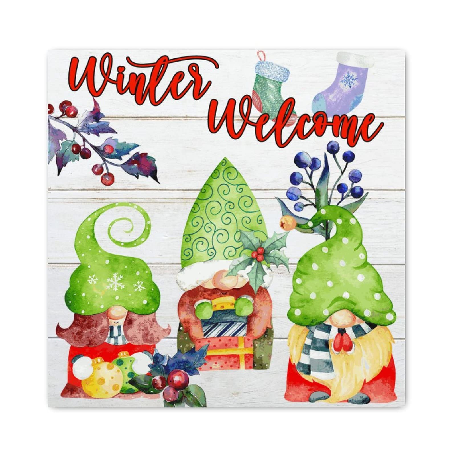Inscription Welcome panneau en bois avec nain de Noël, cadeau de crémaillère