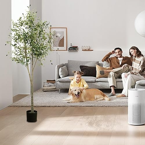 Miniatura 7 de MISBEST Olivos artificiales, planta de seda sintética de 6 pies de alto, árbol de seda de olivo falso, plantas de olivo grandes con tronco de madera