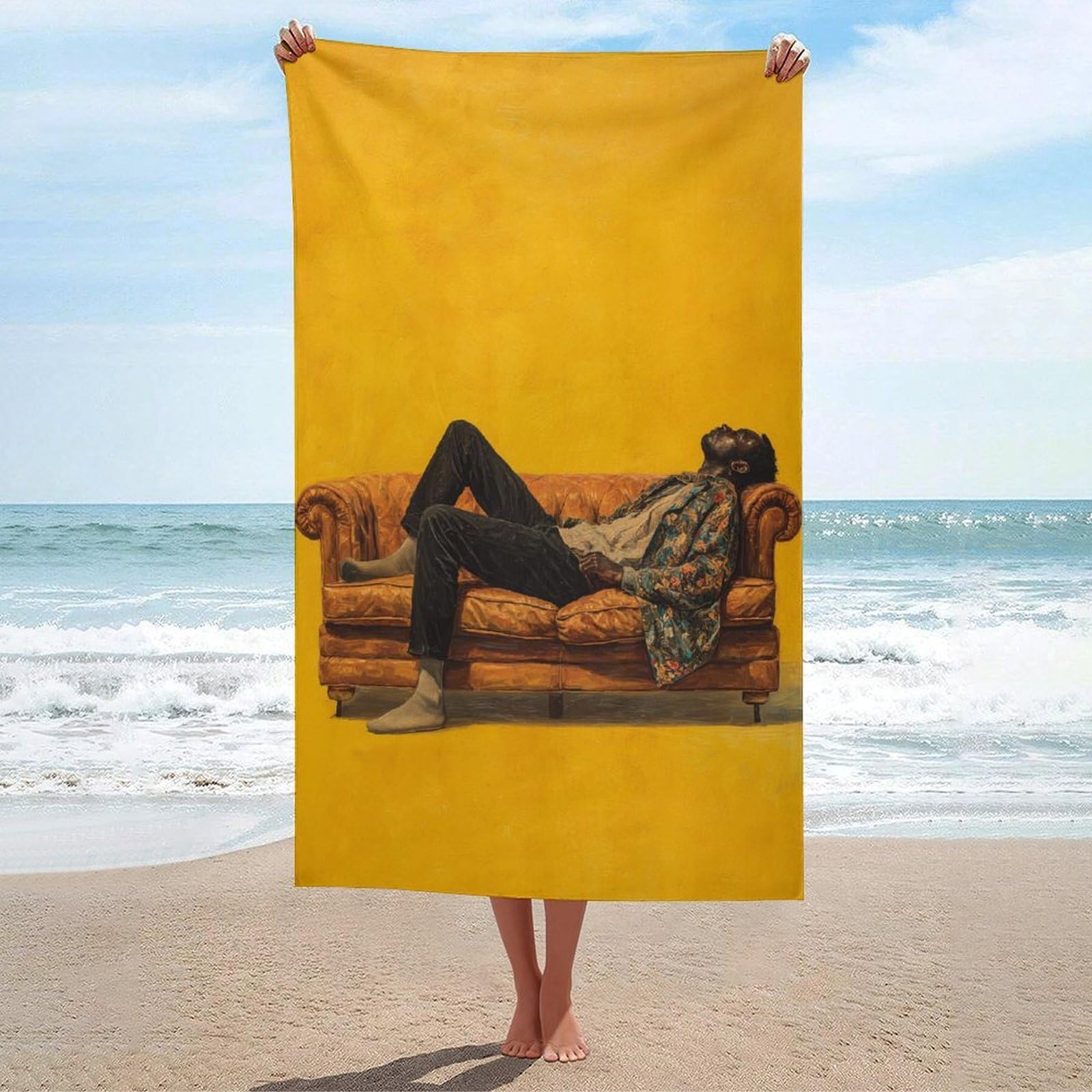 LSRCPD African Man Lying on A Sofa Beach Towel Sand Free Microfiber Large Shower Towels Multipurpose Absorbent for Bathroom Pool 130x80 CM